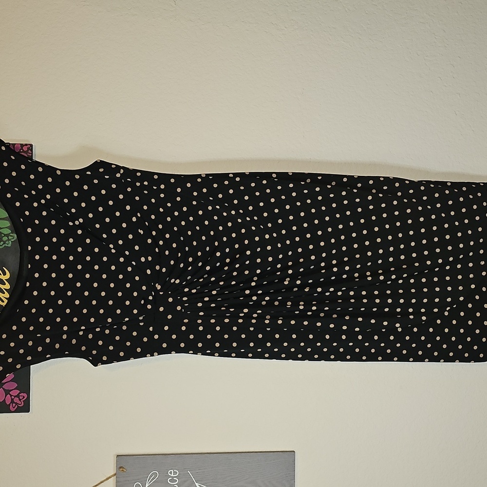 Connected Apparel Size 8 Black Dress Tan Polka Dots Sleeveless